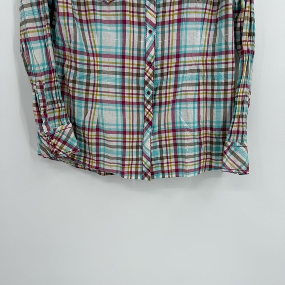 Ariat Women's Long Sleeve Top Plaid Pearl Snap Shirt Size XL Sequins Western - Picture 3 of 10